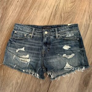 Lucky Brand Women's Ripped Jean Shorts - Dark Blue